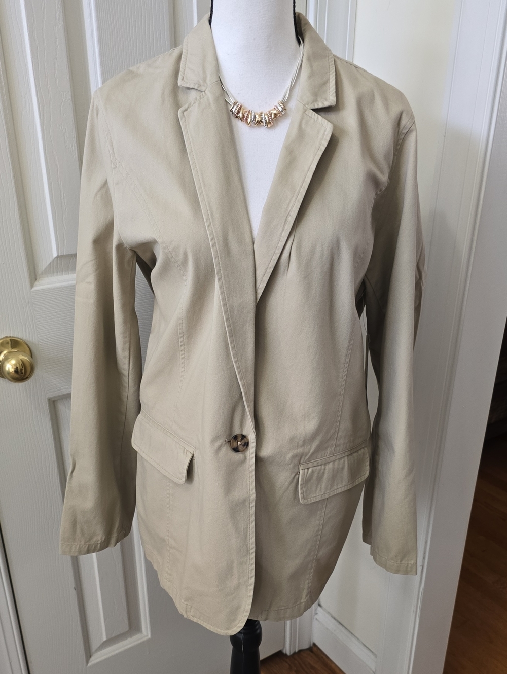 ST. JOHN'S BAY BRAND WOMEN'S KAKHI TAN COTTON BLAZER JACKET SIZE XL